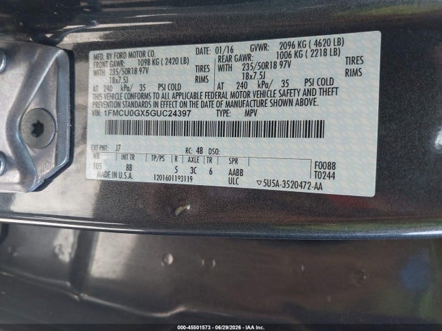 Aukcja sprzedaży 2016 Ford Escape Se, vin: 1FMCU0GX5GUC24397, numer aukcji: 45501573