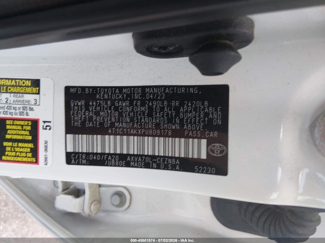 Aukcja sprzedaży 2023 Toyota Camry Le, vin: 4T1C11AKXPU809178, numer aukcji: 45501574