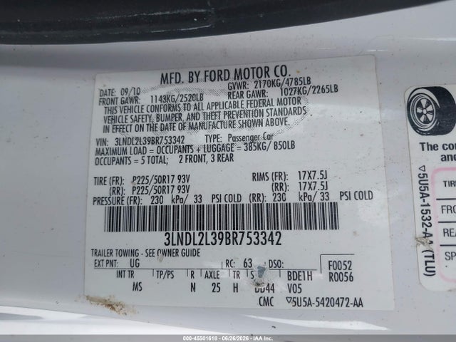 Aukcja sprzedaży 2011 Lincoln Mkz Hybrid, vin: 3LNDL2L39BR753342, numer aukcji: 45501618
