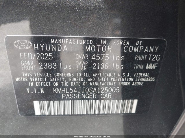Продаж на аукціоні авто 2025 Hyundai Sonata Hybrid Limited, vin: KMHL54JJ0SA125005, номер лоту: 45501674