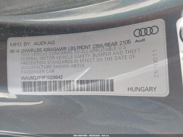 2015 Audi A3 1.8t Premium მანქანა იყიდება აუქციონზე, vin: WAU6CLFF9F1029642, აუქციონის ნომერი: 45501689
