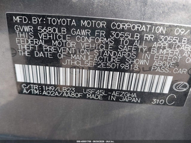45501706 :رقم المزاد ، JTHCL5EF2E5019818 vin ، 2014 Lexus Ls 460 مزاد بيع