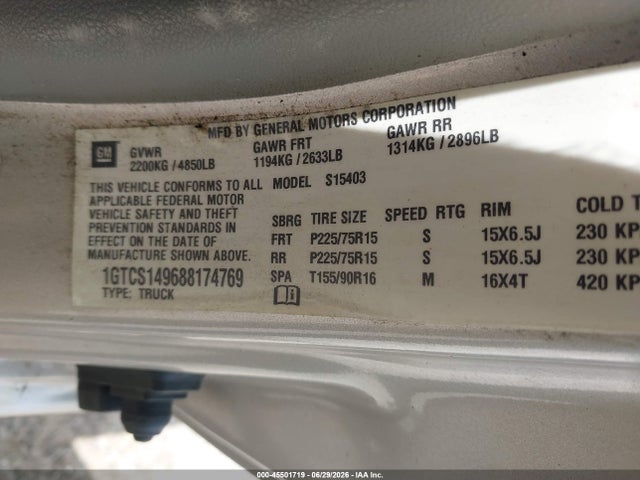 Продажа на аукционе авто 2008 Gmc Canyon Sl, vin: 1GTCS149688174769, номер лота: 45501719