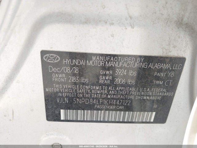 Hyundai ELANTRA SEL 2019 5NPD84LF1KH447122 Image 9