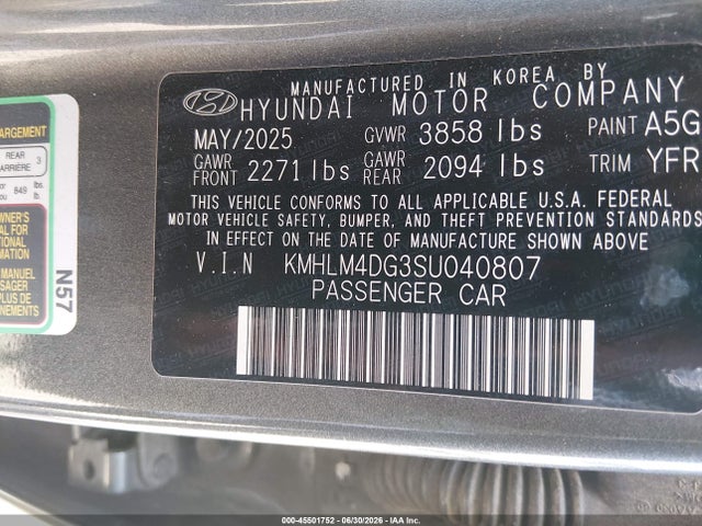 2025 Hyundai Elantra Sel Sport მანქანა იყიდება აუქციონზე, vin: KMHLM4DG3SU040807, აუქციონის ნომერი: 45501752