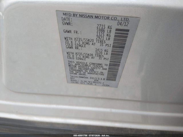 Продаж на аукціоні авто 2013 Infiniti Jx35, vin: 5N1AL0MM5DC305518, номер лоту: 45501786
