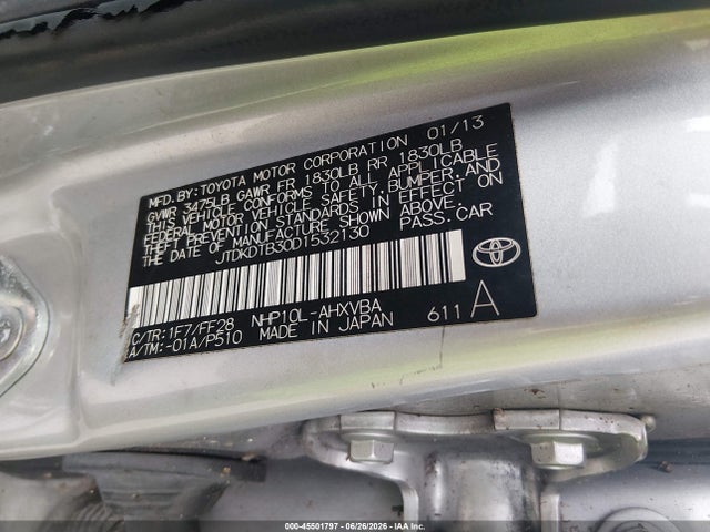 Aukcja sprzedaży 2013 Toyota Prius C Two, vin: JTDKDTB30D1532130, numer aukcji: 45501797