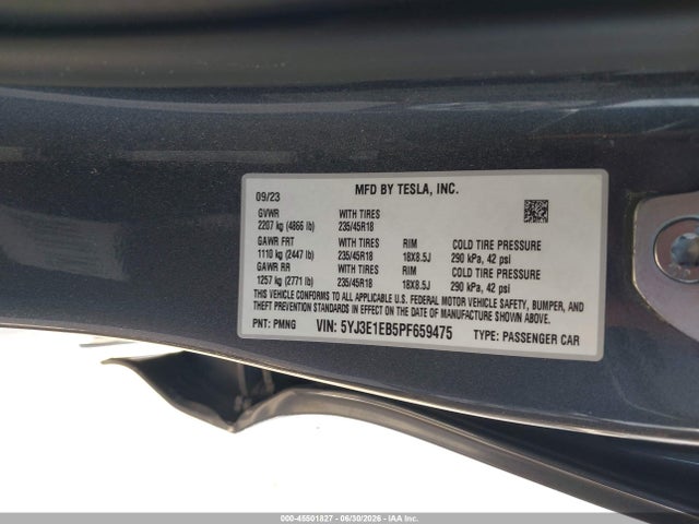 Aukcja sprzedaży 2023 Tesla Model 3 Long Range Dual Motor All-wheel Drive, vin: 5YJ3E1EB5PF659475, numer aukcji: 45501827