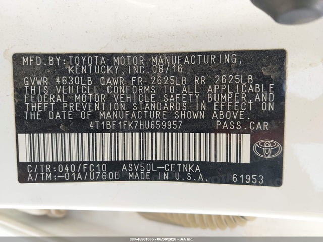 Продаж на аукціоні авто 2017 Toyota Camry Le, vin: 4T1BF1FK7HU659957, номер лоту: 45501865