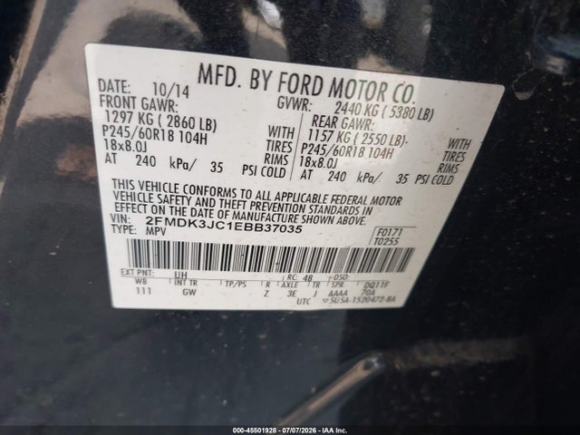 Aukcja sprzedaży 2014 Ford Edge Sel, vin: 2FMDK3JC1EBB37035, numer aukcji: 45501928