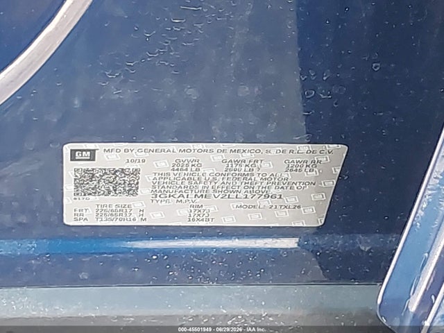 45501949 :رقم المزاد ، 3GKALMEV2LL177961 vin ، 2020 Gmc Terrain Fwd Sle مزاد بيع