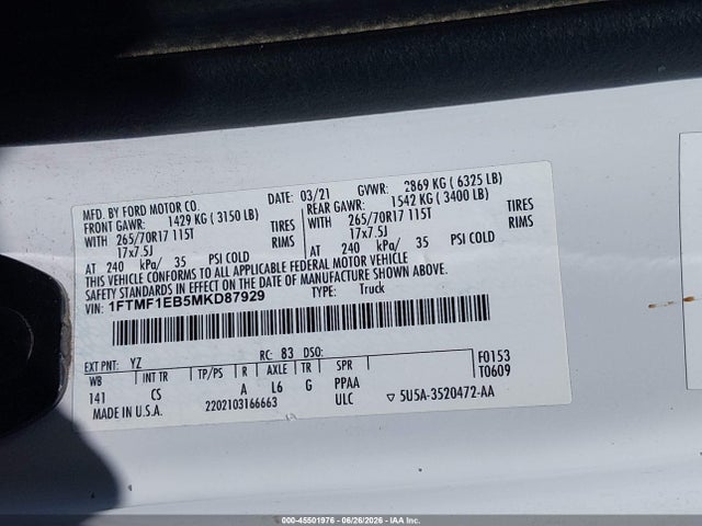 Ford F-150 Xl/xlt 2021 1FTMF1EB5MKD87929 Image 9