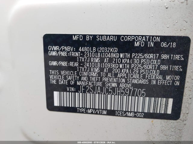 JF2SJAJC5JH597705 Subaru Forester 2.5i Limited