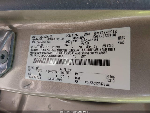 Ford ESCAPE SE 2017 1FMCU0GD0HUC80013 Image 9