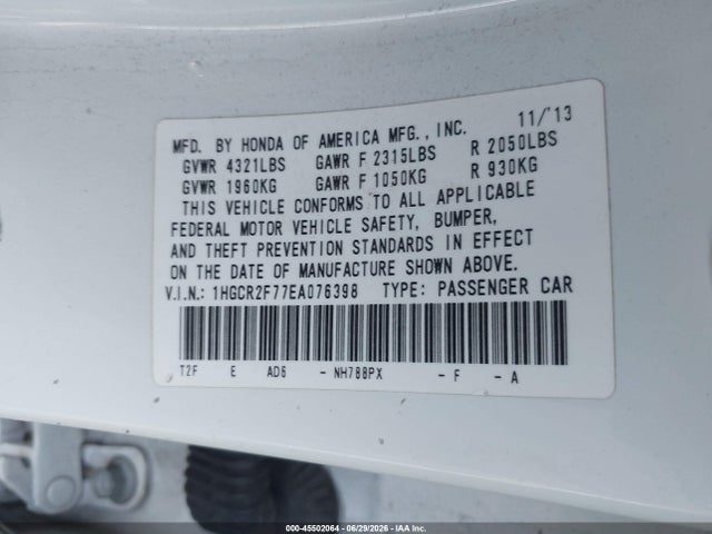 Honda ACCORD EX 2014 1HGCR2F77EA076398 Image 9