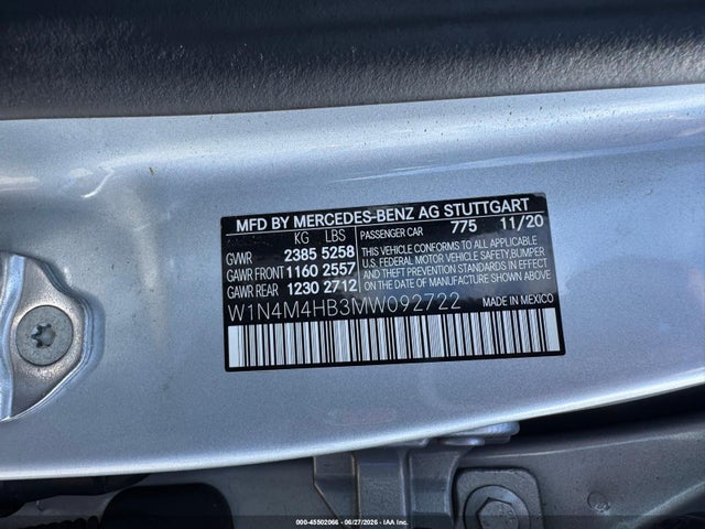 2021 Mercedes-benz Glb 250 4matic მანქანა იყიდება აუქციონზე, vin: W1N4M4HB3MW092722, აუქციონის ნომერი: 45502066