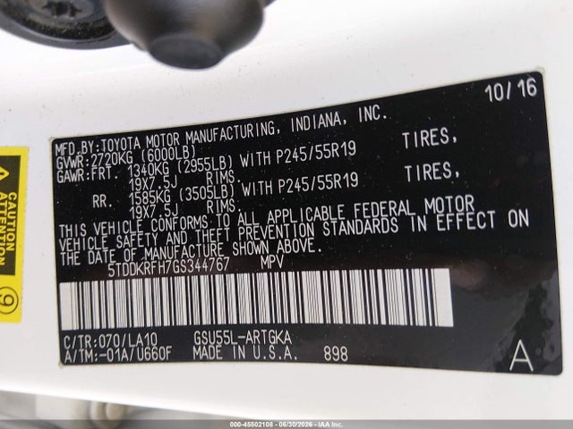 5TDDKRFH7GS344767 Toyota Highlander Limited V6