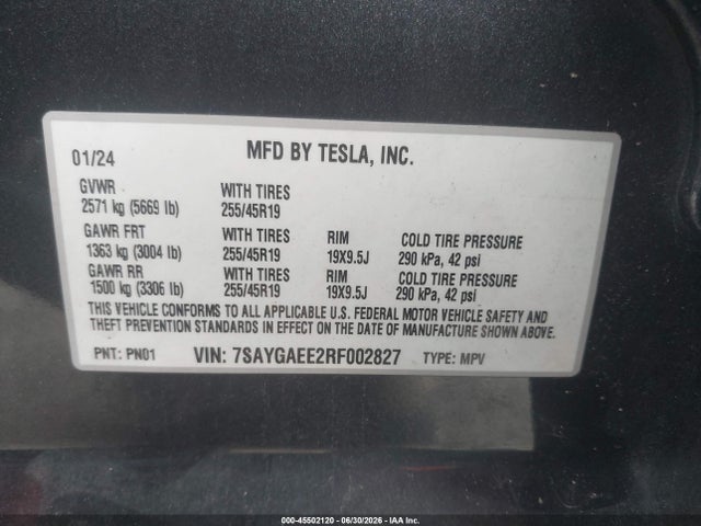 Продажа на аукционе авто 2024 Tesla Model Y Long Range Dual Motor All-wheel Drive, vin: 7SAYGAEE2RF002827, номер лота: 45502120