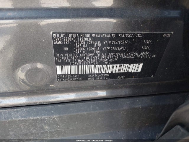 4T3RWRFV6SU175932 Toyota Rav4 Hybrid Xle