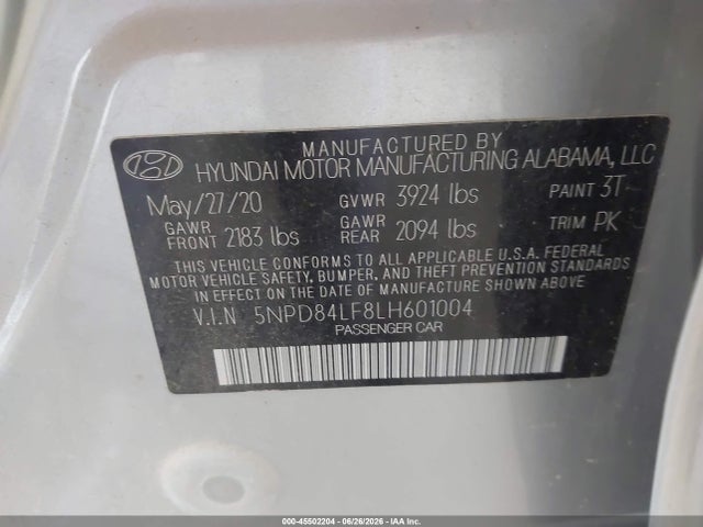 5NPD84LF8LH601004 Hyundai ELANTRA SEL