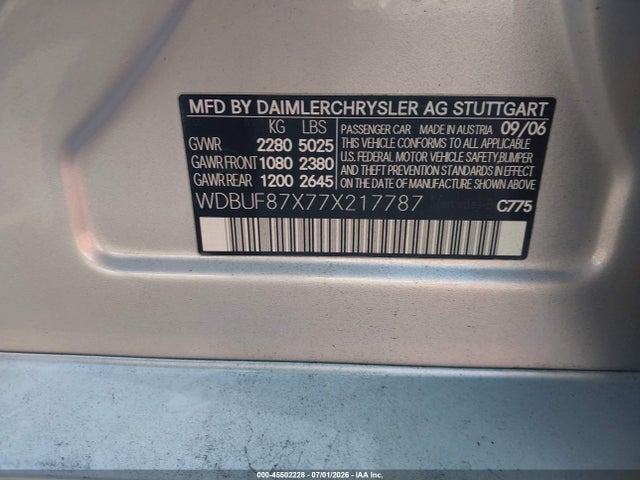 Aukcja sprzedaży 2007 Mercedes-benz E 350 4matic, vin: WDBUF87X77X217787, numer aukcji: 45502228