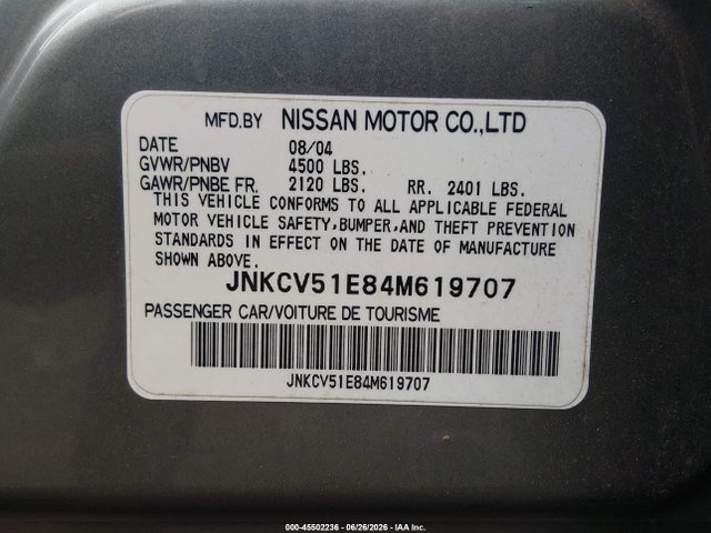 2004 Infiniti G35 მანქანა იყიდება აუქციონზე, vin: JNKCV51E84M619707, აუქციონის ნომერი: 45502236