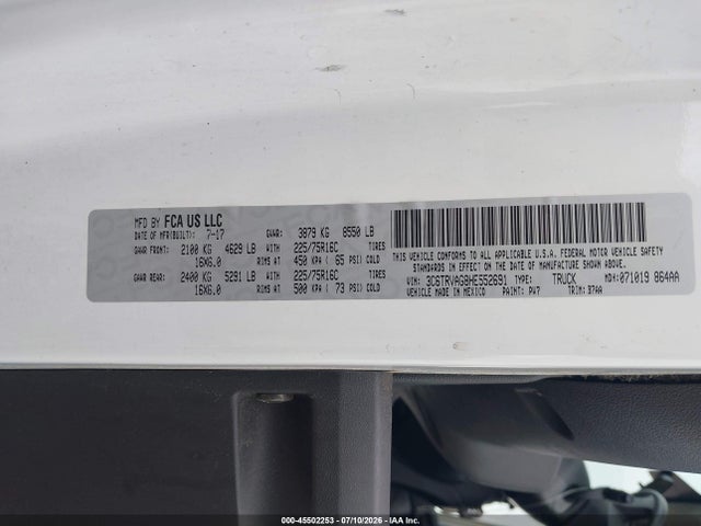 45502253 :رقم المزاد ، 3C6TRVAG8HE552691 vin ، 2017 Ram Promaster 1500 Low Roof 136 Wb مزاد بيع