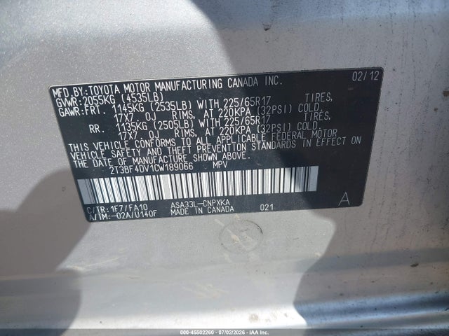 Aukcja sprzedaży 2012 Toyota Rav4, vin: 2T3BF4DV1CW189066, numer aukcji: 45502260