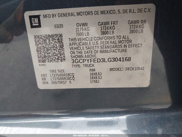 3GCPYFED3LG304168 Chevrolet Silverado 1500 4wd Short Bed Lt Trail Boss