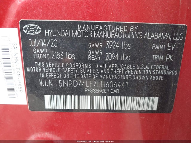 Hyundai ELANTRA SE 2020 5NPD74LF7LH606441 Image 9