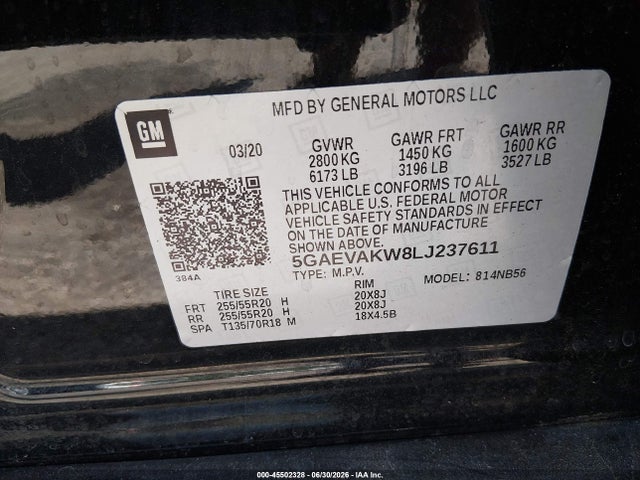 Aukcja sprzedaży 2020 Buick Enclave Awd Essence, vin: 5GAEVAKW8LJ237611, numer aukcji: 45502328