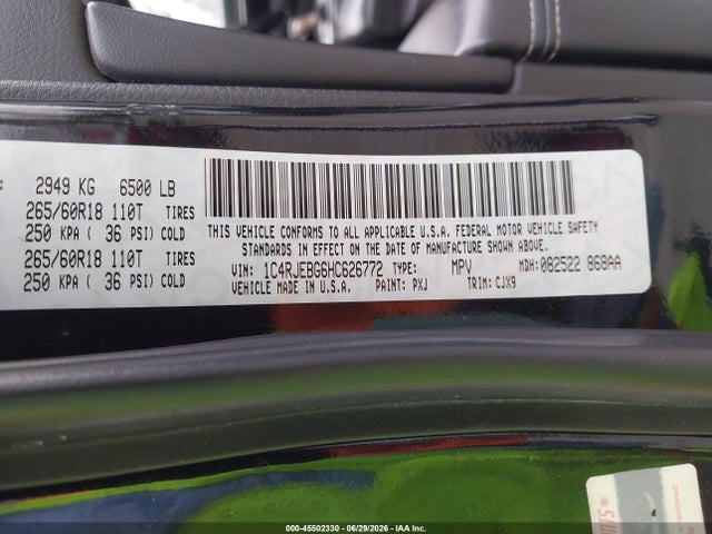 1C4RJEBG6HC626772 Jeep Grand Cherokee Limited