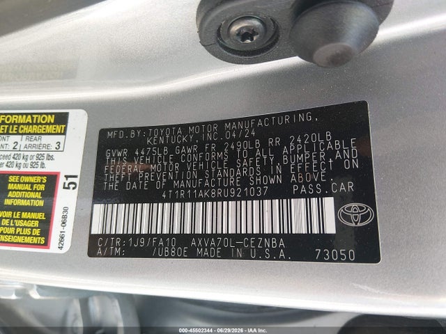 4T1R11AK8RU921037 Toyota CAMRY LE