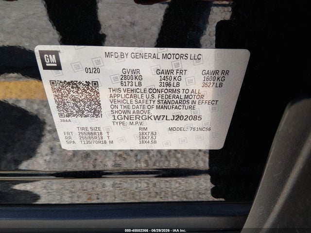 1GNERGKW7LJ202085 Chevrolet Traverse Fwd Lt Cloth