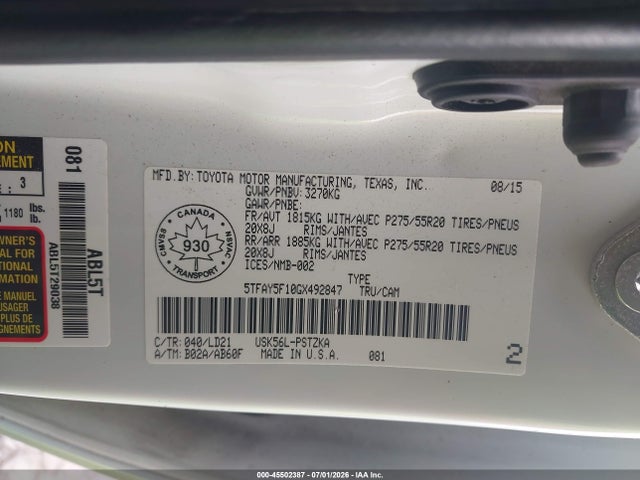 5TFAY5F10GX492847 Toyota Tundra Platinum 5.7l V8