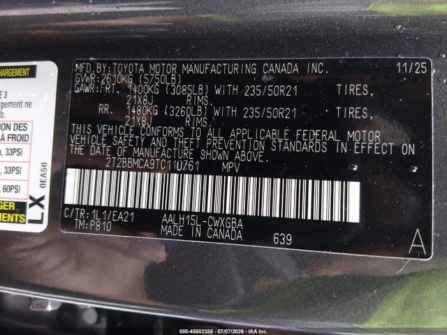 Продаж на аукціоні авто 2026 Lexus Rx 350h Premium, vin: 2T2BBMCA9TC110761, номер лоту: 45502388