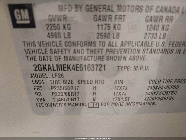 Продажа на аукционе авто 2014 Gmc Terrain Sle-1, vin: 2GKALMEK4E6163721, номер лота: 45502391