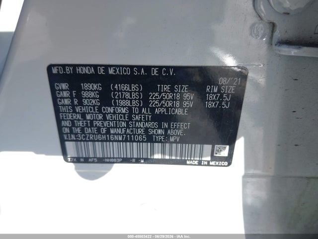 3CZRU6H16NM711065 Honda Hr-v Awd Sport