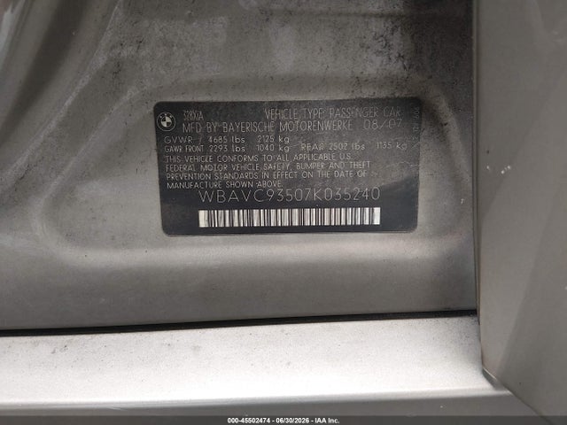 Auction sale of the 2007 Bmw 328xi, vin: WBAVC93507K035240, lot number: 45502474
