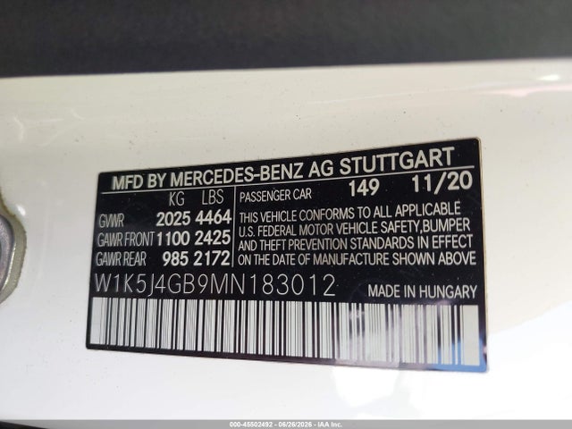 45502492 :رقم المزاد ، W1K5J4GB9MN183012 vin ، 2021 Mercedes-benz Cla 250 مزاد بيع