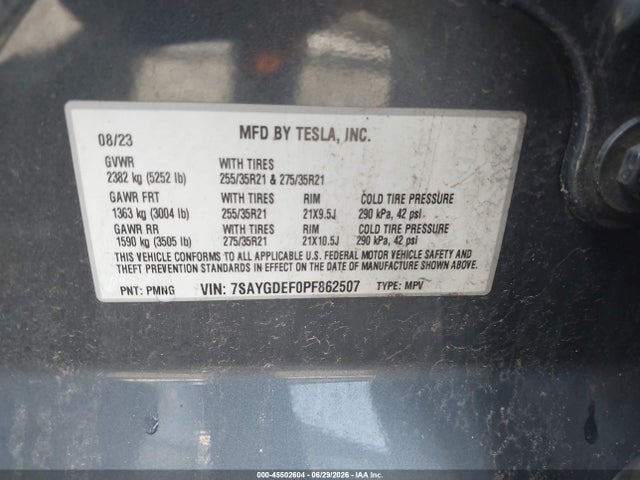 Aukcja sprzedaży 2023 Tesla Model Y Performance Dual Motor All-wheel Drive, vin: 7SAYGDEF0PF862507, numer aukcji: 45502604