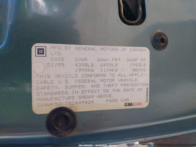 45502621 :رقم المزاد ، 2G4WF52L7S1449434 vin ، 1995 Buick Regal Gran Sport مزاد بيع