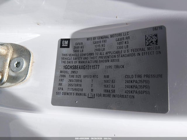 1GCHSBEAXG1311577 Chevrolet Colorado 2wd Wt