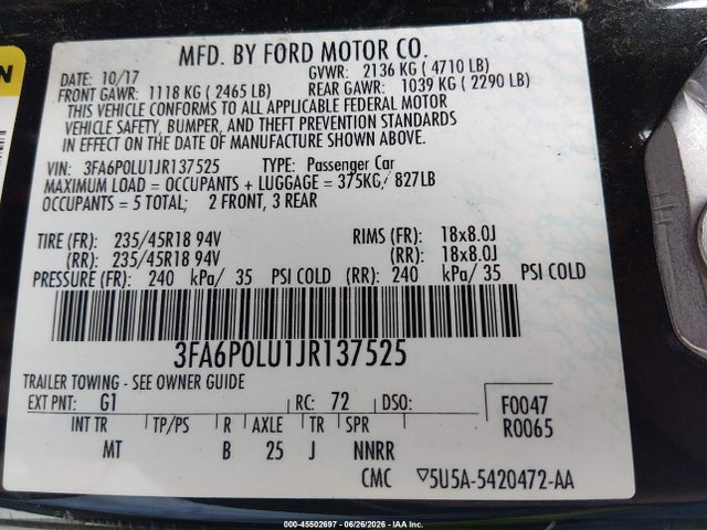 Ford Fusion Hybrid Se 2018 3FA6P0LU1JR137525 Image 9