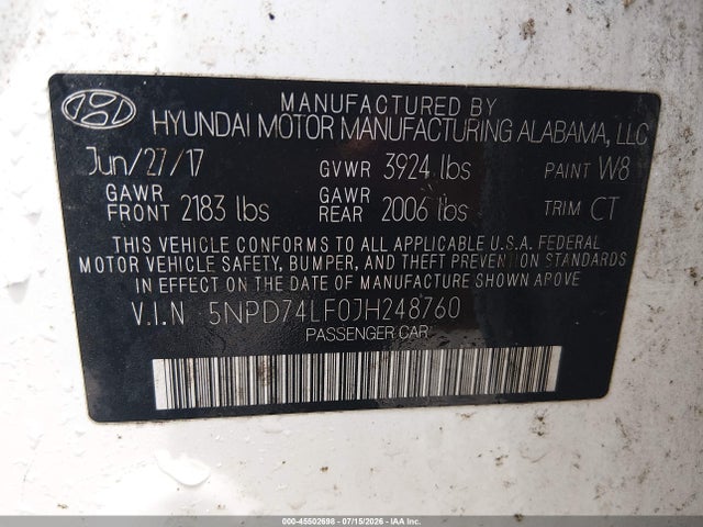 Aukcja sprzedaży 2018 Hyundai Elantra Se, vin: 5NPD74LF0JH248760, numer aukcji: 45502698