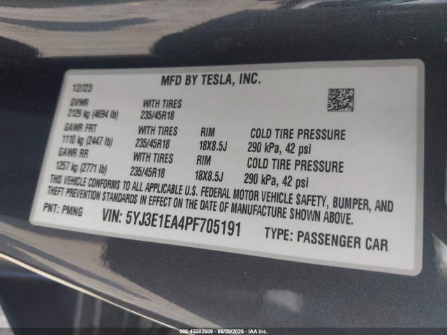 Продажа на аукционе авто 2023 Tesla Model 3 Rear-wheel Drive, vin: 5YJ3E1EA4PF705191, номер лота: 45502699
