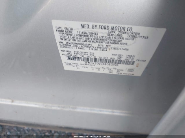 2011 Ford Flex Limited მანქანა იყიდება აუქციონზე, vin: 2FMGK5DC0BBD10396, აუქციონის ნომერი: 45502709