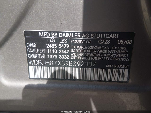 Aukcja sprzedaży 2009 Mercedes-benz E 350 4matic, vin: WDBUH87X39B392337, numer aukcji: 45502716