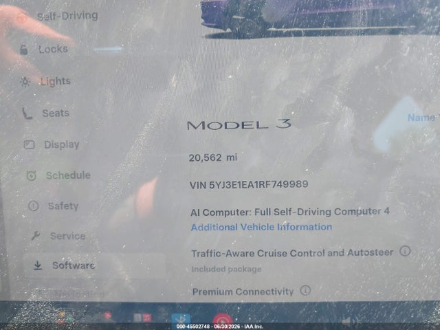2024 Tesla Model 3 მანქანა იყიდება აუქციონზე, vin: 5YJ3E1EA1RF749989, აუქციონის ნომერი: 45502748