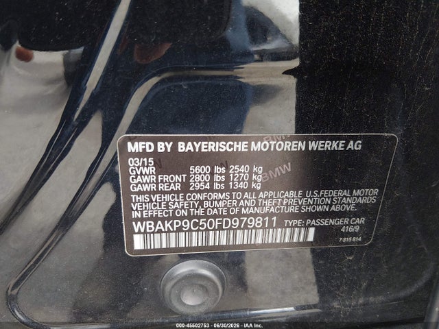 2015 Bmw 550i Xdrive მანქანა იყიდება აუქციონზე, vin: WBAKP9C50FD979811, აუქციონის ნომერი: 45502753